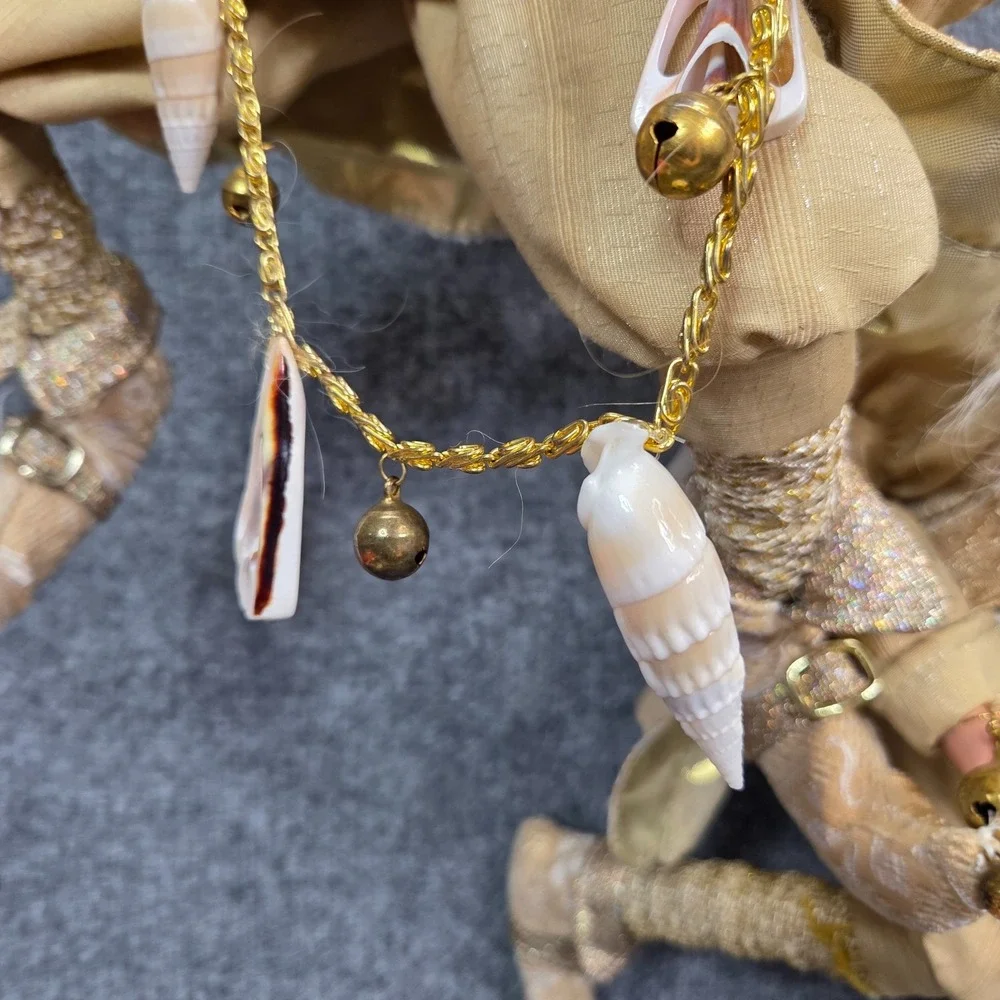 2‎ Mark Roberts Fairy Tan Gold Sea Shells Bells Nautical Whimsical Shelf Sitters